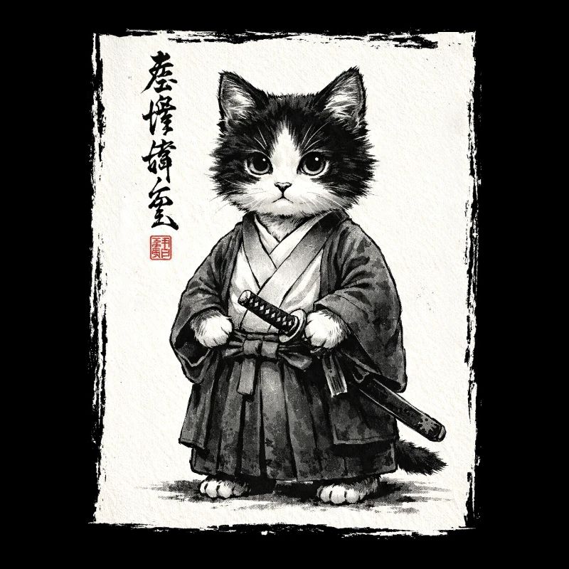Samurai Cat Japanese Ukiyoe Warrior Kawaii