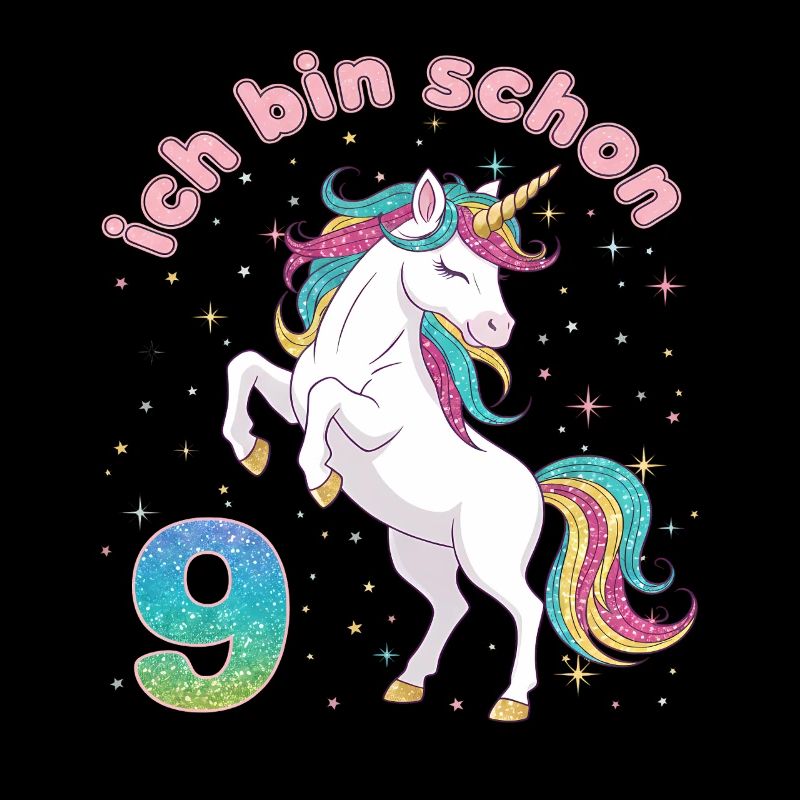 9. Geburtstag Einhorn Mädchen Ich bin schon 9