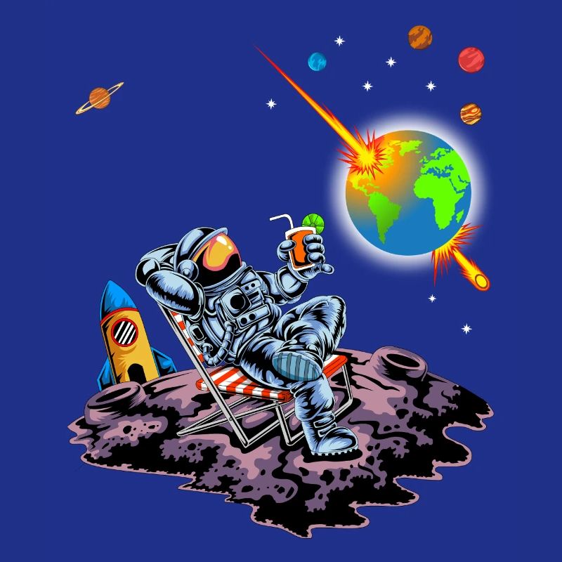 Astronaut Relaxing Earth Exploding Space Humor Art