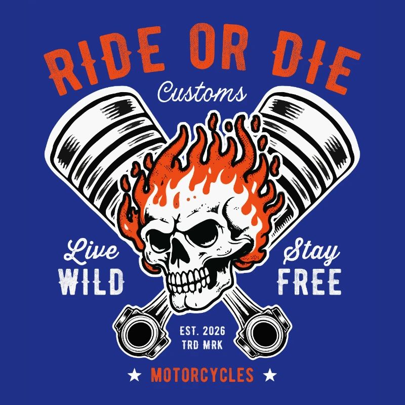Motorcycle Skull and Piston Crossbones for Biker
