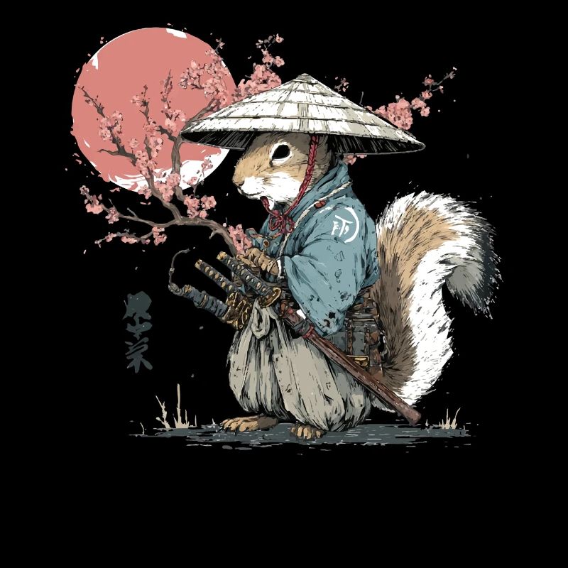 Samouraï Écureuil en Robe de Sakura