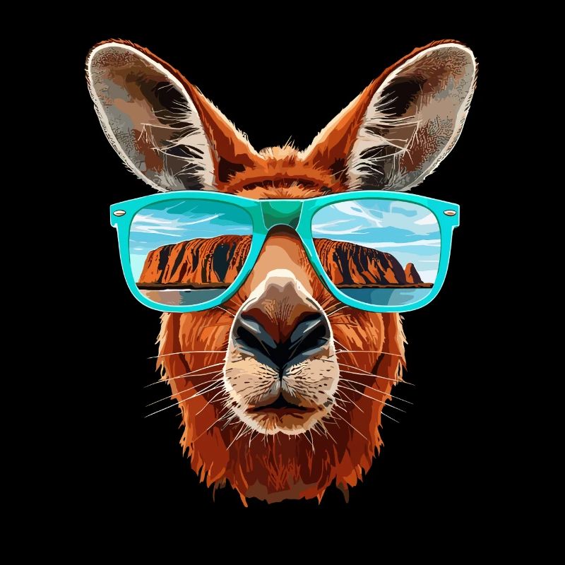 Un cangourou cool avec des lunettes de soleil devant Uluru