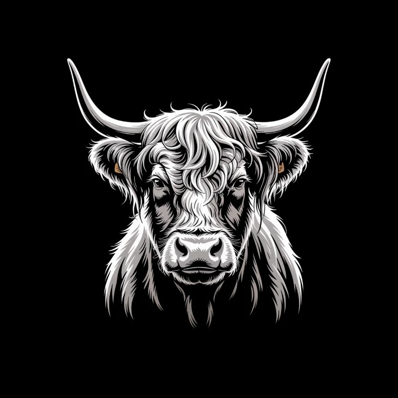 Highland Cattle Head Illustration
