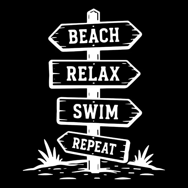 Beach Relax Swim Repeat Signpost Holiday Summer