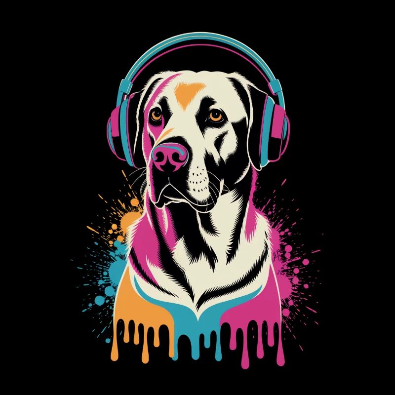 Labrador mit Kopfhörern