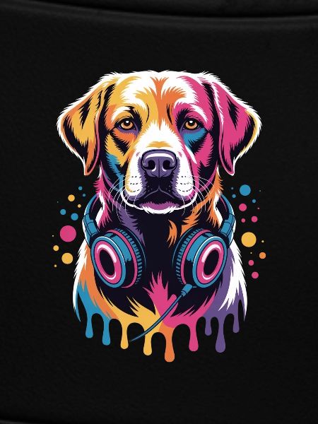 Labrador mit Kopfhörern