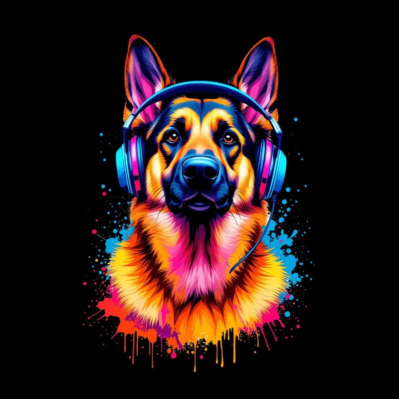 Deutscher Schäferhund mit Kopfhörern