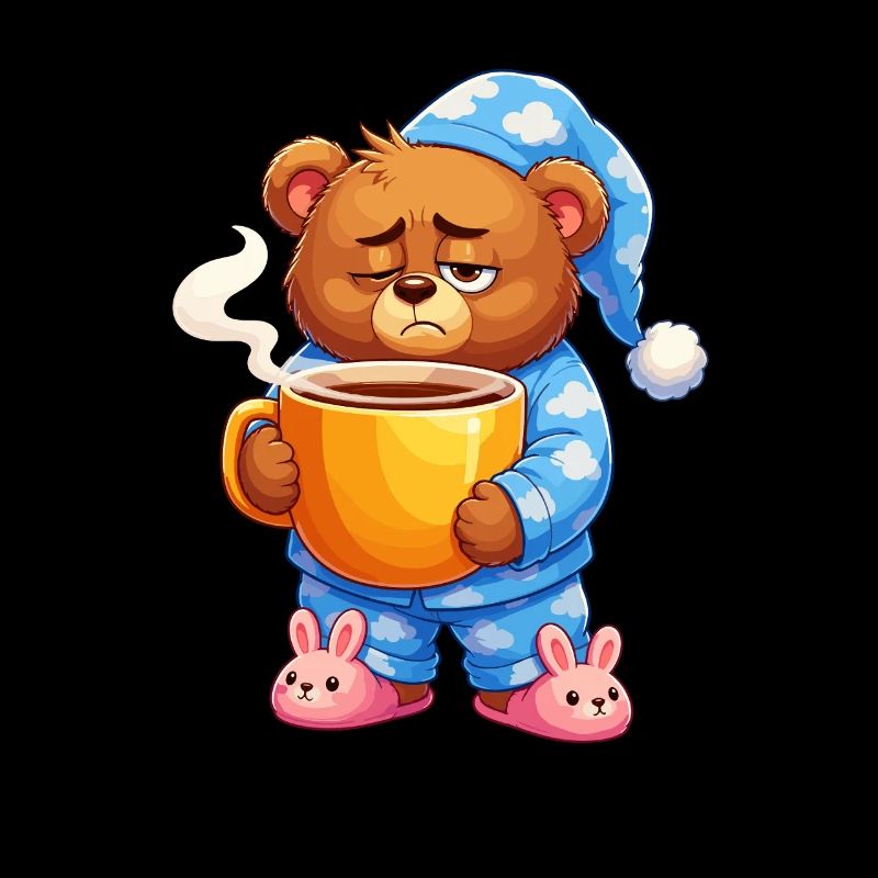 Ours endormi en pyjama avec du café