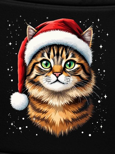 Weihnachtskatze mit rotem Hut