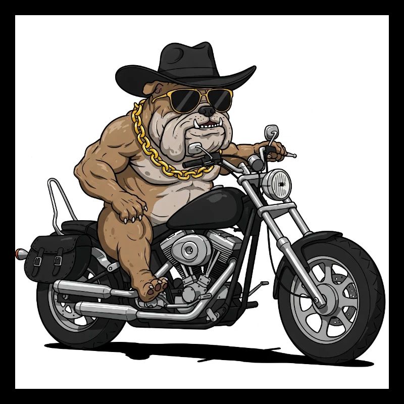 Der coole Biker-Hund mit Motorrad und Sonnenbrille