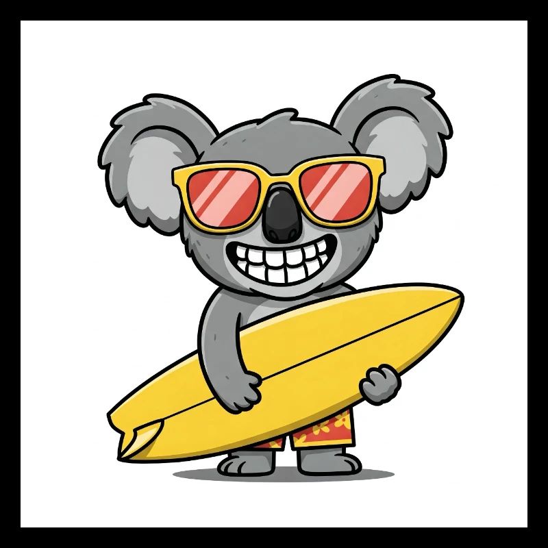 Surfender Koala mit Sonnenbrille