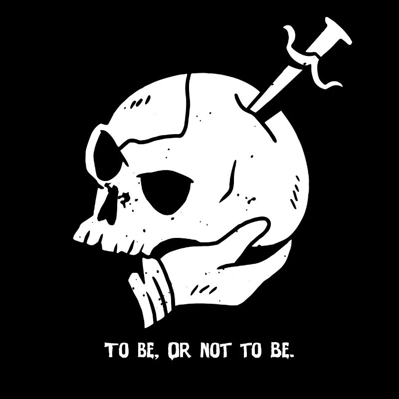Totenkopf mit Dolch und Hamlet Zitat
