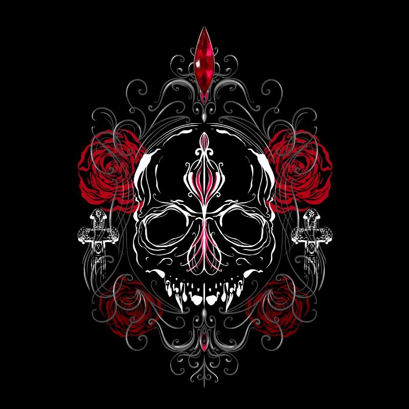 Skull with Red Roses Gothic Aesthetics