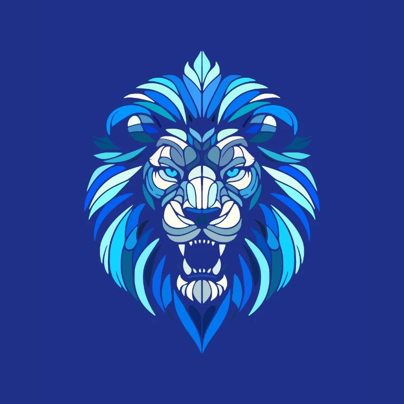 blue lion head, geometric patterns, polygons