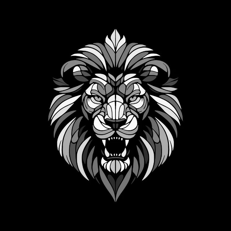 Black and white lion head geometric patterns