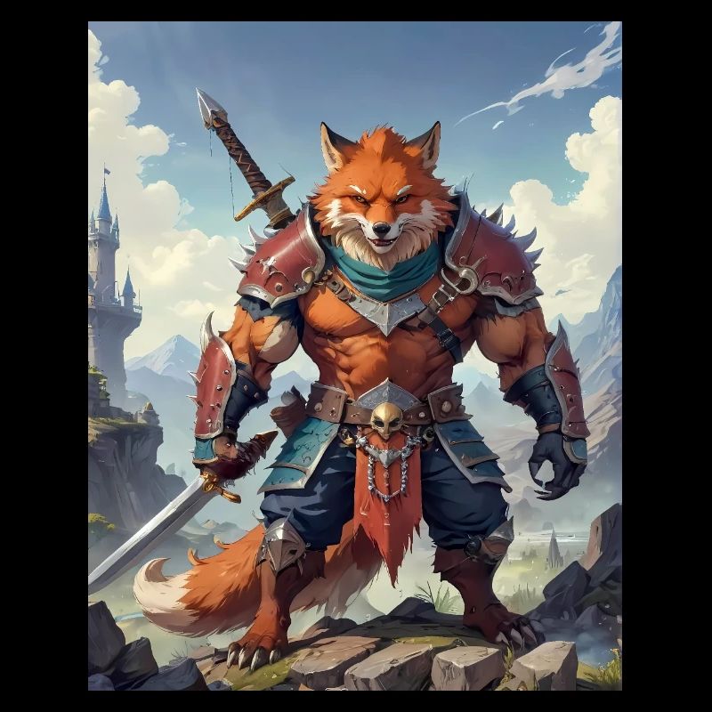 A monstrous behemoth beast a red fox as fantasy