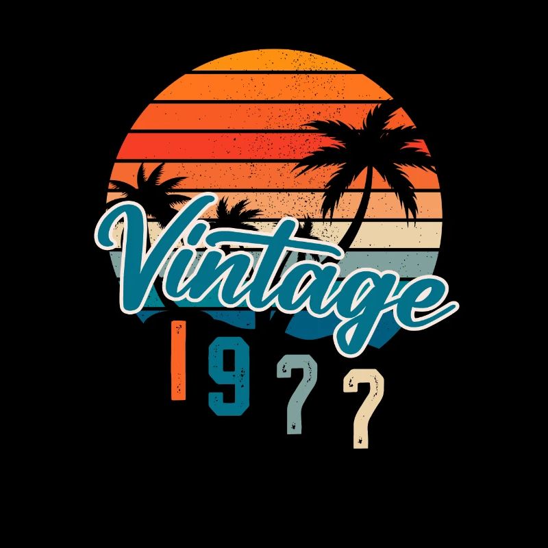 Vintage 1977 retro sunset palm Trees