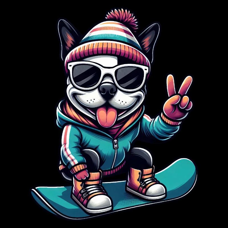 Boston Terrier Snowboard Winter Comic