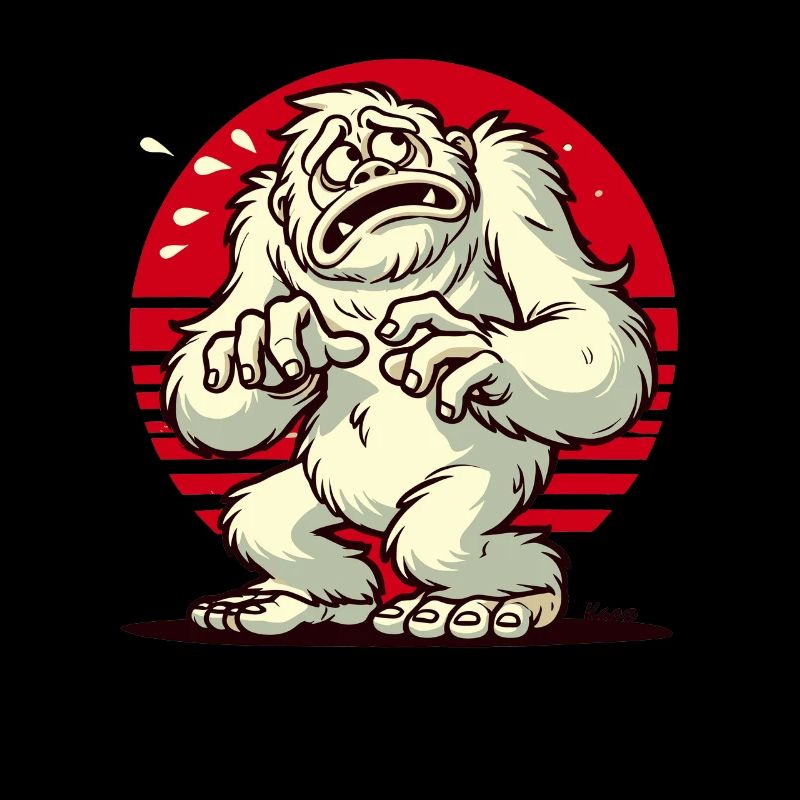 Scared funny Yeti Bigfoot scared