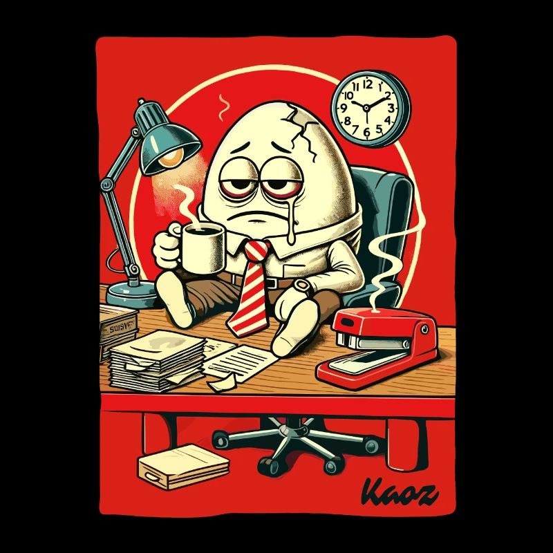 Tired office egg with coffee