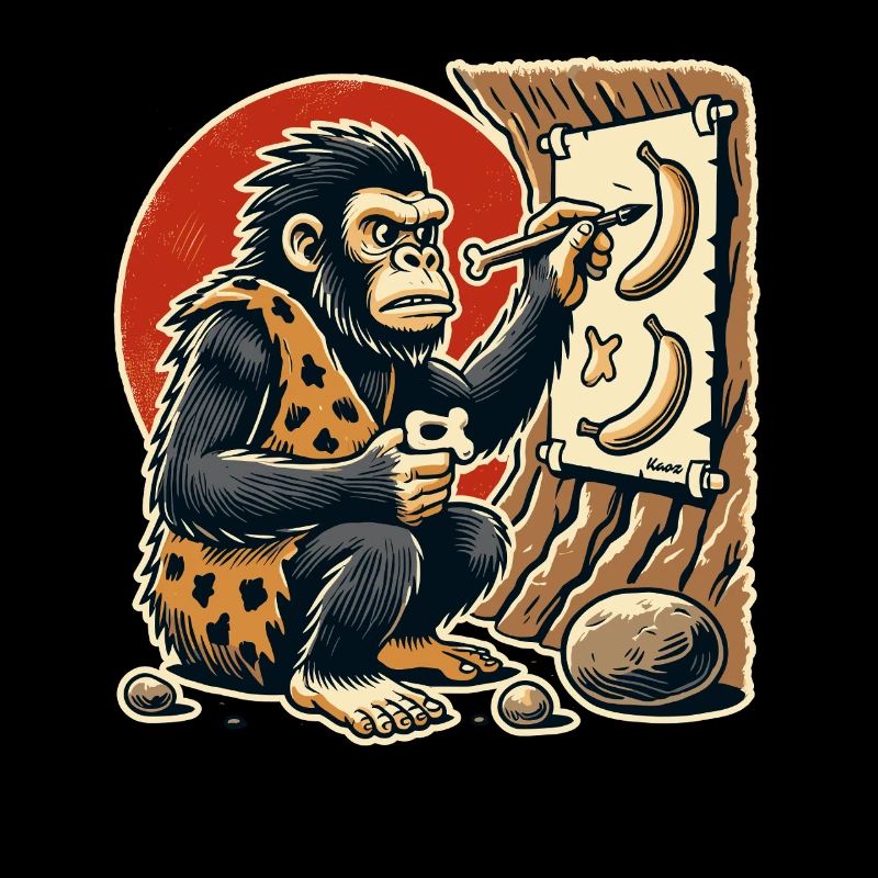 Caveman gorilla painting bananas