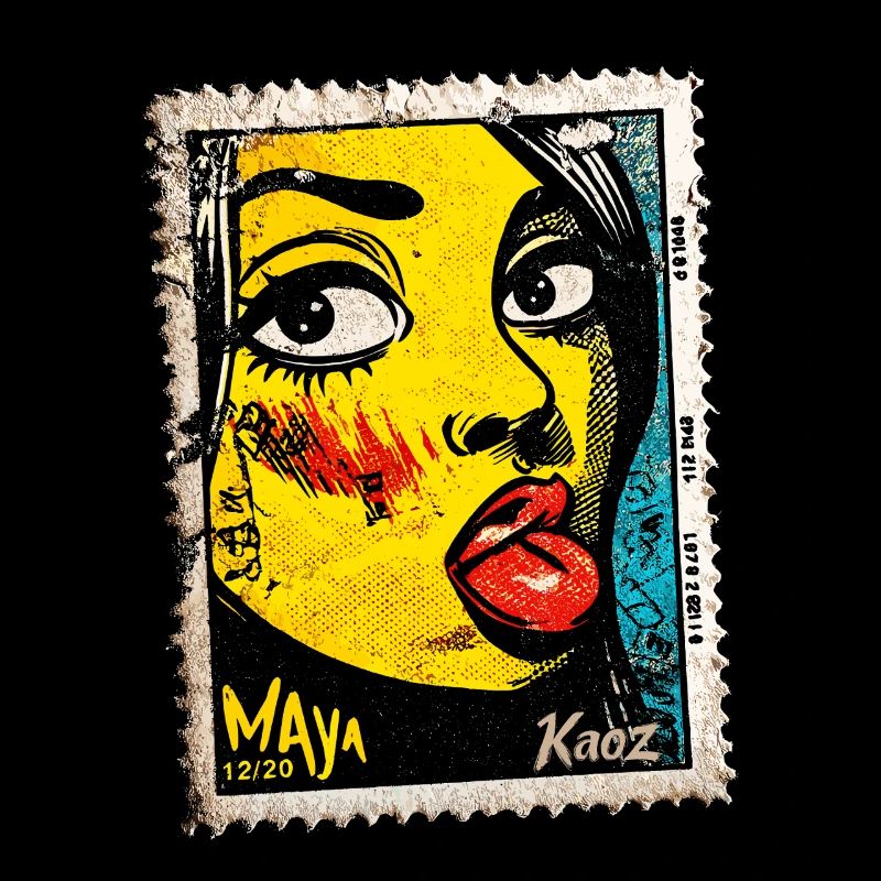 Femme Pop Art coquine avec langue sur timbre-poste