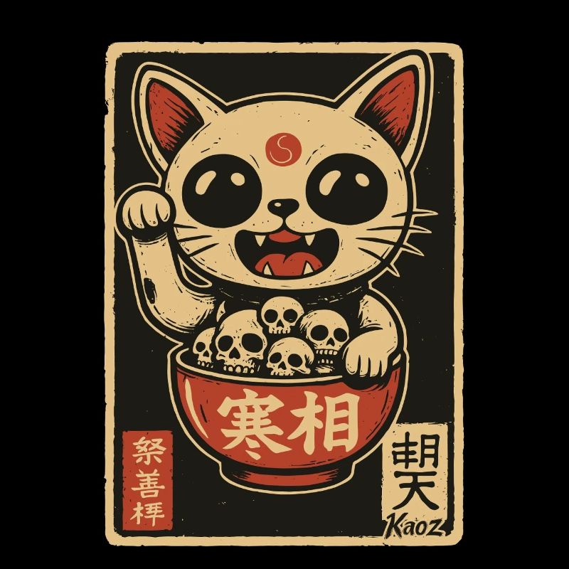 Chat ondulant noir avec des crânes