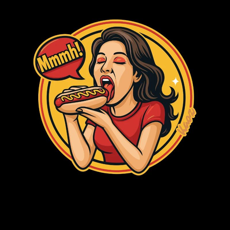 Frau genießt Hotdog Comic Pop Art Stil