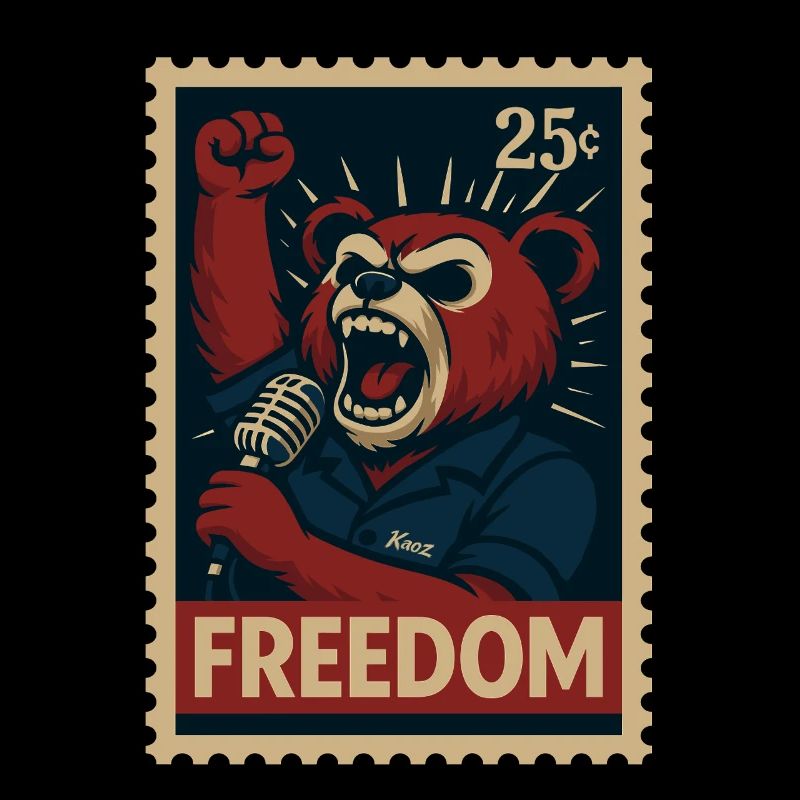 Rebellious bear calls for freedom with microphone