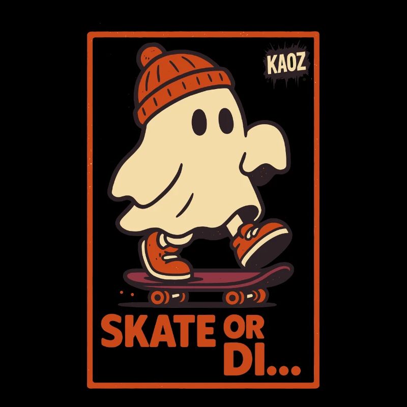 Ghost on Skateboard Skate or Die Motif