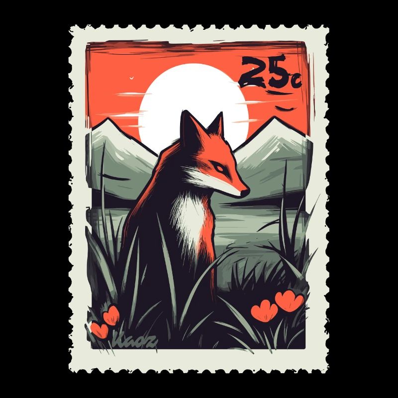 Fox in front of mountains in sunset