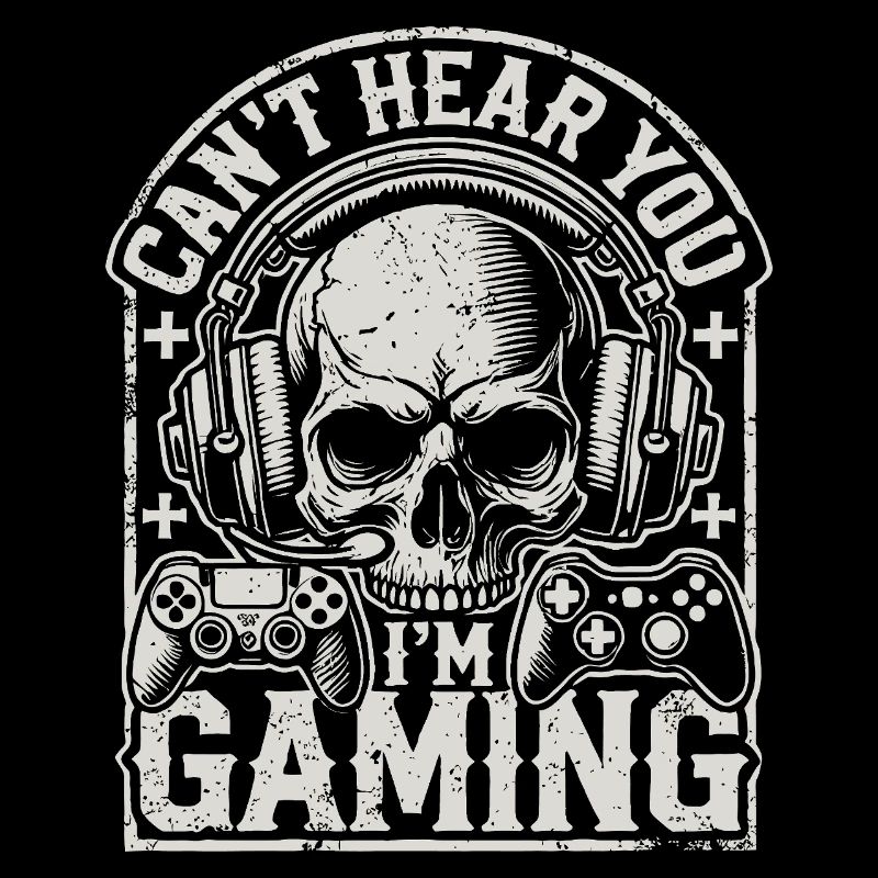 Gaming Totenschädel mit Headset und Controllern