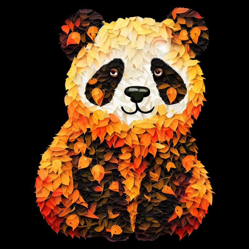 Panda mignon dans les feuilles d’automne