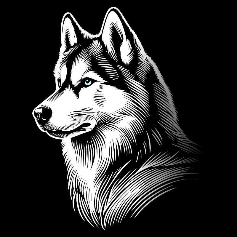 Husky head, black white, dog sled