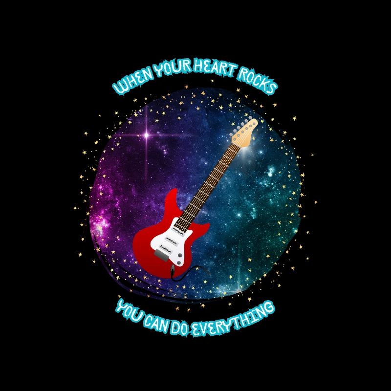 Coole Gitarre Rot im Galaxy-Hintergrund mit Spruch