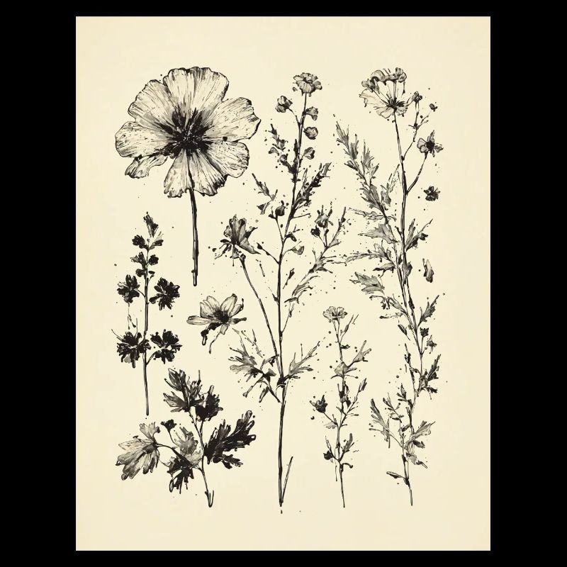 Dessin à l’encre de fleurs