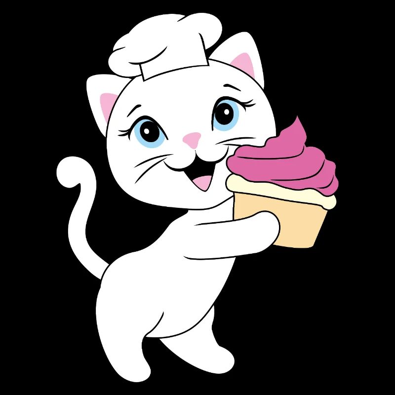 Mignon chat blanc porte un cupcake