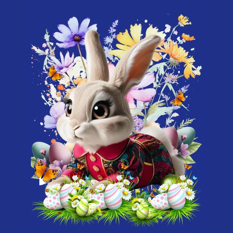 Le lapin de Pâques dans le champ de fleurs