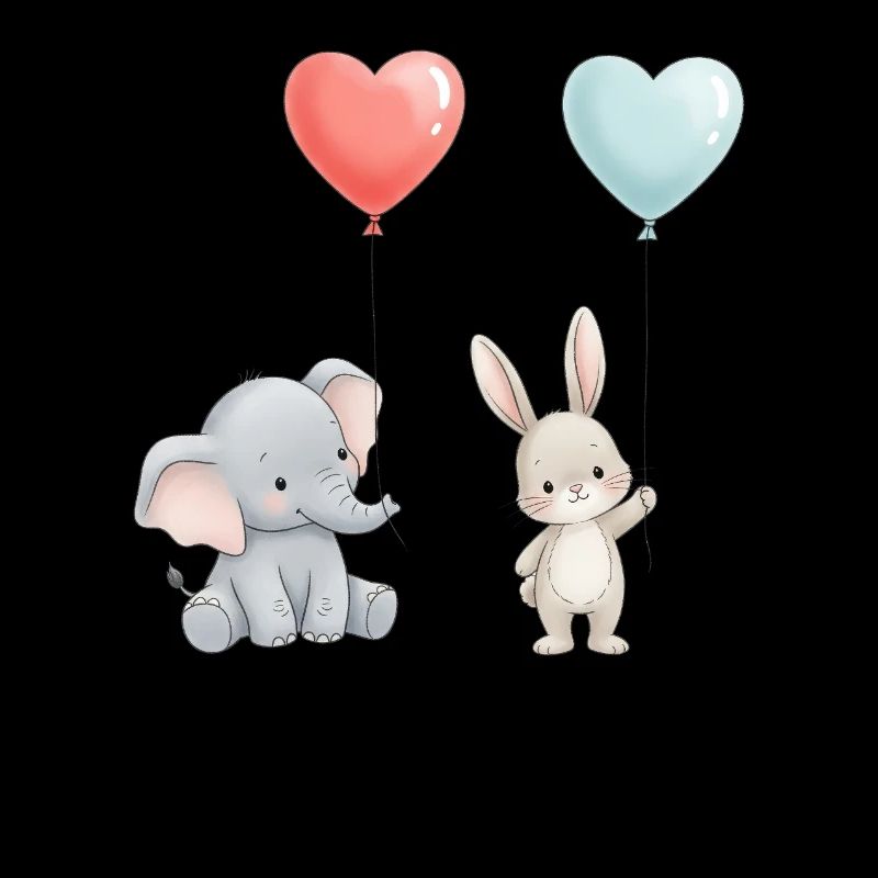 Éléphant Lapin Amour Ballon Coeur Mignon
