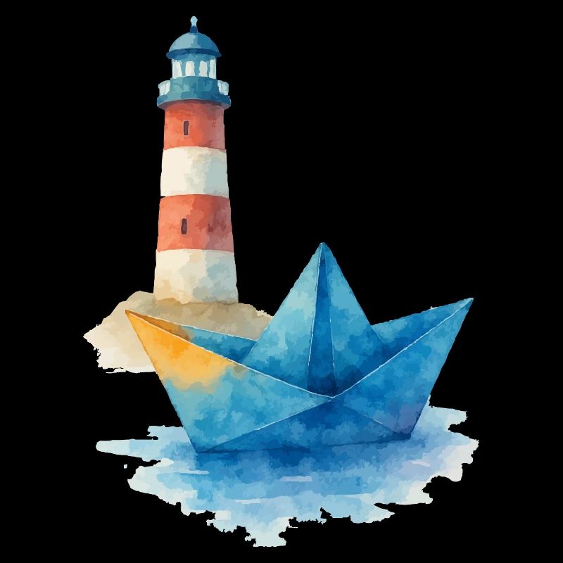 papierboot aquarell lechtturm