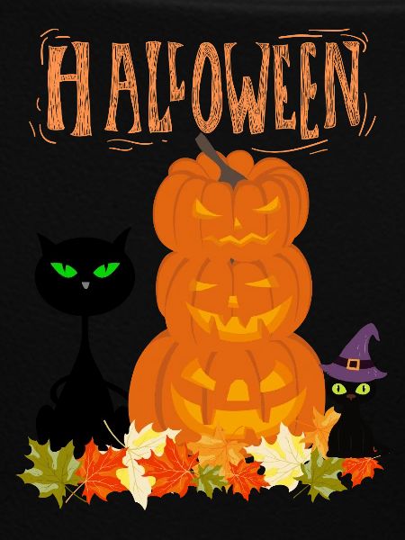 Halloween Stack Pumpkins Cat