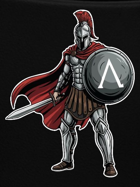 Hoplitisches Spartanisches Lambda-Schild-Schwert-Maskottchen