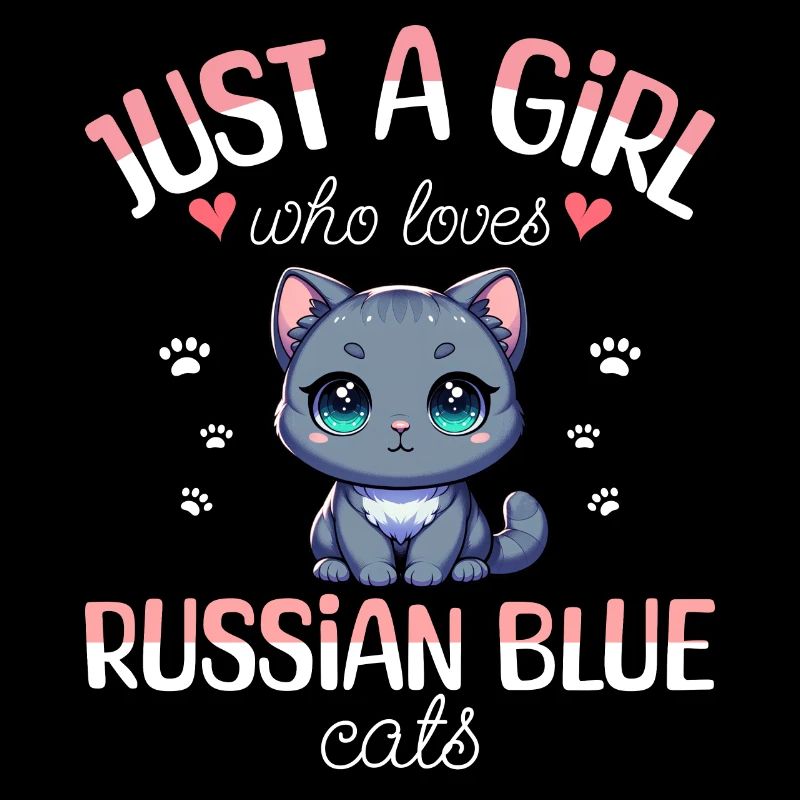 Fille Adore Chat Bleu Russe