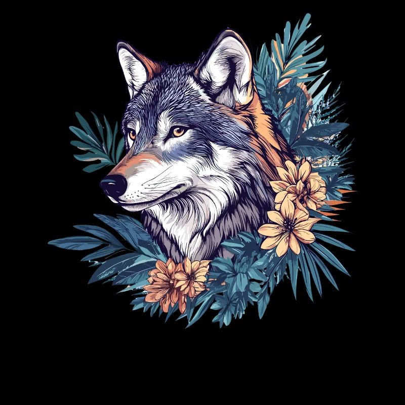 Wild wolf with flowers
