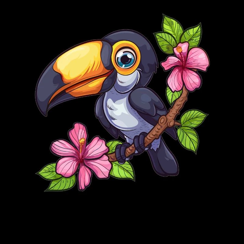 Toucan with hibiscus flowers