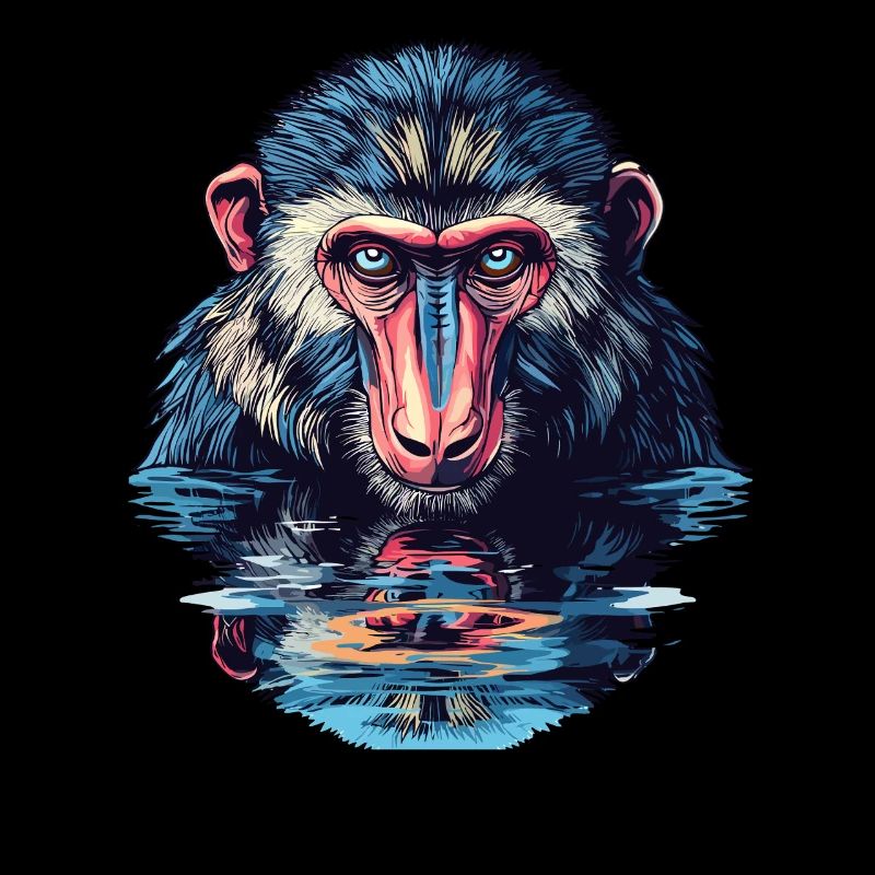 Mandrill in the water view