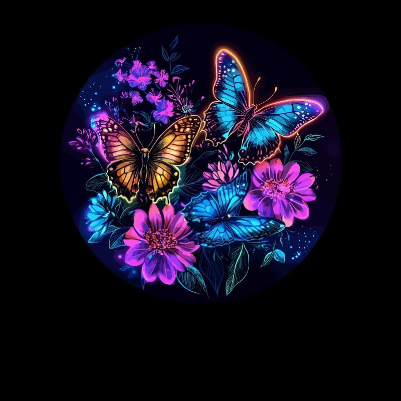 Papillons néon dans une mer de fleurs