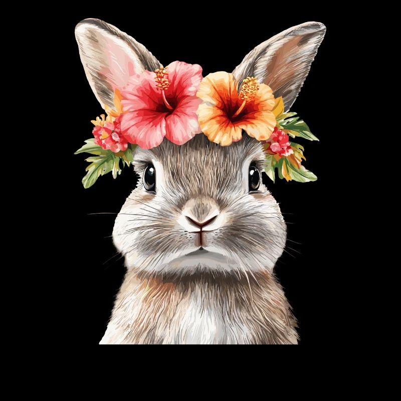 Lapin avec couronne de fleurs