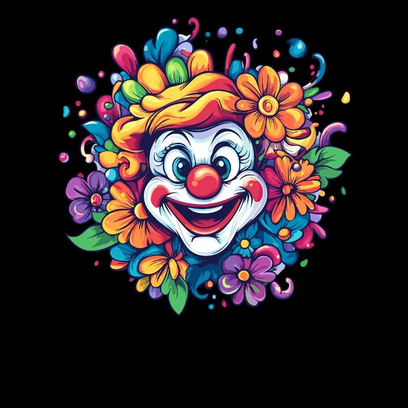 Cheerful clown with flowers