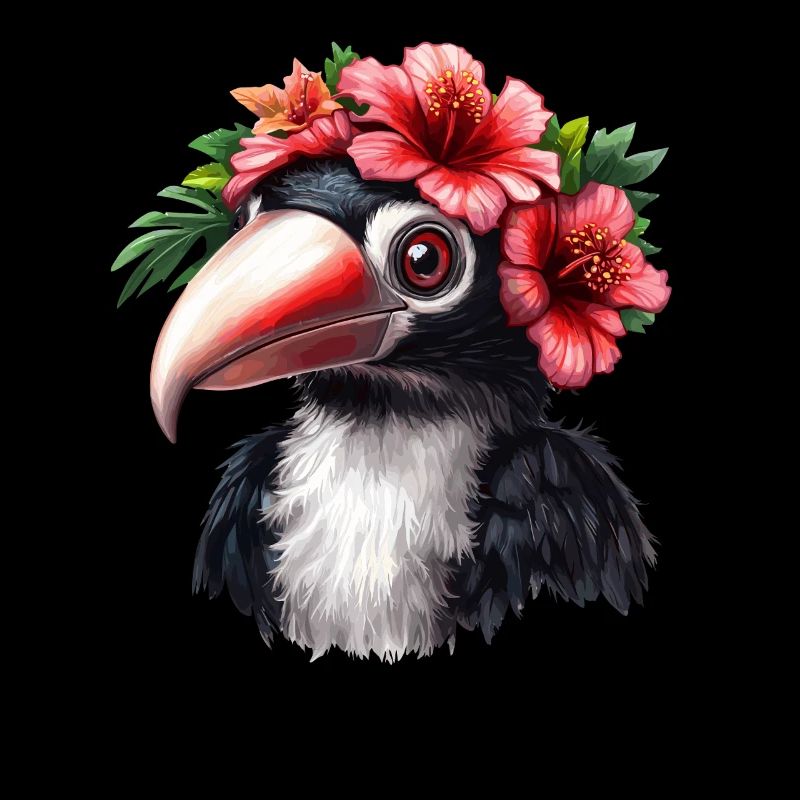 Toucan avec couronne de fleurs